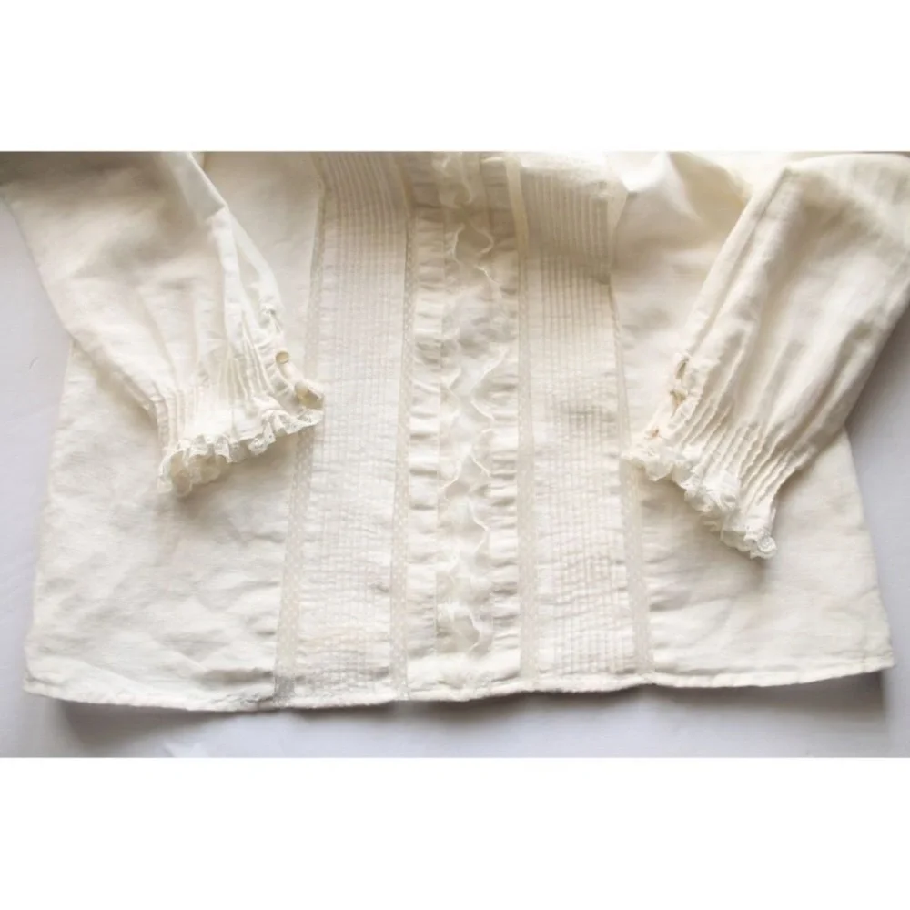 Sezane Antonia Linen Blouse White Size 36 Lace Trim - Picture 8 of 10